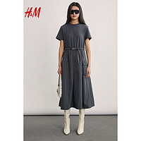 H&M2024春季女装配腰带连衣裙1233304 深灰色 155/80A