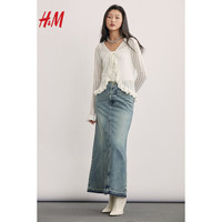H&M女装裙子2024春季中长款A字牛仔半身裙1233302 牛仔蓝 160/68A