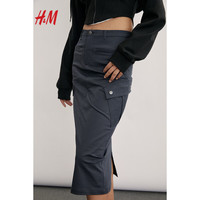 H&M2024春季女装斜纹布铅笔半身裙1233303 深灰色 160/68A