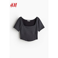 H&M2024春季女装紧身胸衣款上衣1233309 混深灰色 170/104A