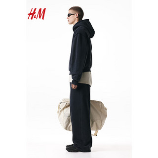 H&M男士卫衣2024春棉质两面穿连帽衫1226192 黑色 180/116A XL