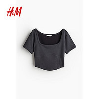 H&M2024春季女装紧身胸衣款上衣1233309 混深灰色 165/96A