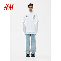 H&M2024年春季男装印花T恤1212530 黑色/订书机 175/100A