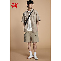 H&M2024春季男装时尚休闲百搭宽松版短袖衬衫1214627 米色 165/84A XS