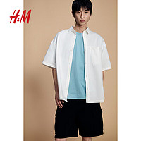 H&M2024春季男装时尚休闲百搭宽松版短袖衬衫1214627 白色 180/116A XL