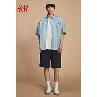 H&M2024春季男装时尚休闲百搭宽松版短袖衬衫1214627 绿松石色 175/100A M