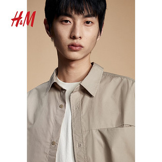 H&M2024春季男装时尚休闲百搭宽松版短袖衬衫1214627 米色 180/116A XL