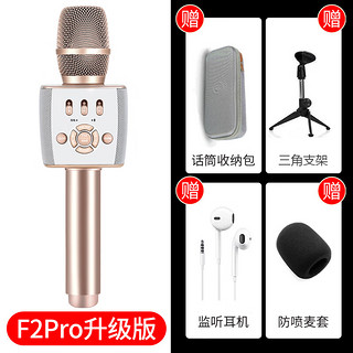 屁颠虫 F2pro 音响话筒一体麦克风全民唱歌k歌手机声卡无线蓝牙手持家用电视汽车 香槟金 官方标配