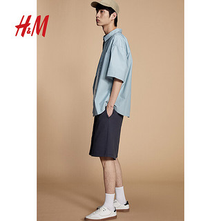 H&M2024春季男装时尚休闲百搭宽松版短袖衬衫1214627 绿松石色 170/92A S