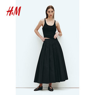 H&M女士半身裙2024春褶裥中长暗侧袋A字半身裙1227423 黑色 160/68A 36
