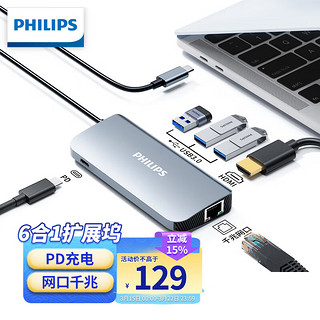 PHILIPS 飞利浦 Type-C扩展坞HDMI转接头苹果电脑转换器Macbook拓展坞分线器 六