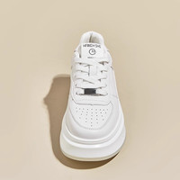 厚底百搭休闲面包鞋女2024春季真皮小白鞋女时尚运动增高板鞋 白色网面【升级款】 36