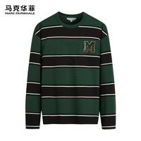 马克华菲【刺绣】长袖T恤男2024春秋条纹圆领宽松百搭潮流T恤打底衫 202深绿 L