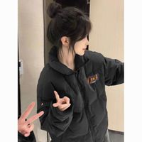 白鸭绒羽绒服女黑色加厚立领外套女小个子面包服外套【5天内发货】
