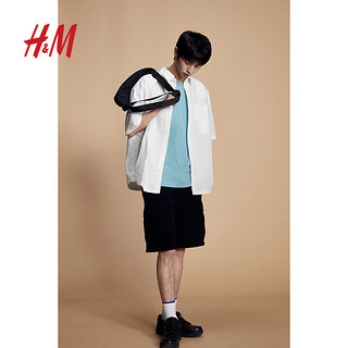 H&M2024春季男装时尚休闲百搭宽松版短袖衬衫1214627 白色 170/92A S