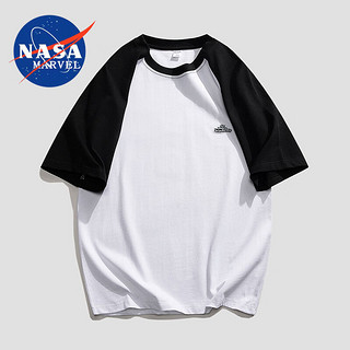 NASA MARVEL 男士双拼色短袖T恤  TH028-黑白色 L