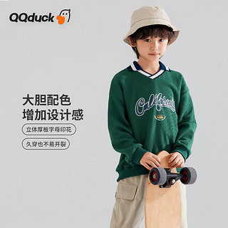 可可鸭（QQ DUCK）童装儿童卫衣男上衣女童套头外套青少年衣服圆圈墨绿；150