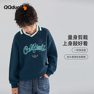 可可鸭（QQ DUCK）童装儿童卫衣男上衣女童套头外套青少年衣服圆圈群青；120