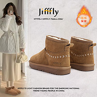 jifffly 雪地靴女加绒加厚防滑防泼水冬季保暖二棉鞋皮毛一体防寒