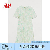 移动端：H&M 女装连衣裙夏季裙子轻柔垂坠露背短袖及膝长裙1007581 浅绿色/花卉 160/88A
