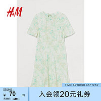 限尺码：H&M 女装连衣裙夏季裙子轻柔垂坠露背短袖及膝长裙1007581 浅绿色/花卉 160/88A