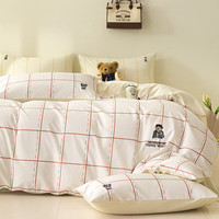 TEENIE WEENIE小熊100%全棉床上四件套a类纯棉刺绣被套加厚床单被罩床笠三件套 New Preppy-红格＋奶昔白 0.9/1.2m床单三件套-被套150*200