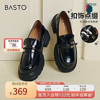 BASTO 百思图 2024春季商场同款英伦学院风乐福鞋粗跟女单鞋TFW40AA4 黑色 38