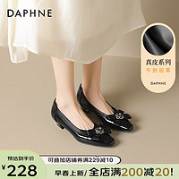 达芙妮（DAPHNE）2024年蝴蝶结通勤玛丽珍鞋职业粗跟浅口单鞋女 黑色 39