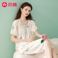 芬腾睡衣女【田园风仿丝】2024年夏季方领短袖花卉套头时尚家居服套装 白底花 XXL