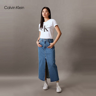 Calvin Klein Jeans24春夏新款女士复古经典双后袋前开叉牛仔半身裙40WK882 NA6-牛仔蓝 2