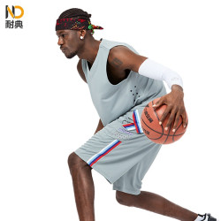 nd耐典篮球服套装男个性定制logo运动训练球衣裤子两件套灰色套装xl