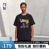 NBA球队文化系列洛杉矶湖人宽松版黑色T恤男子夏季运动休闲短袖上衣 金州勇士队/黑色 L