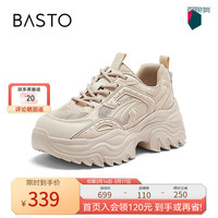 百思图（BASTO）2024夏季商场透气厚底增高老爹鞋女运动休闲鞋BB509BM4 杏色 34