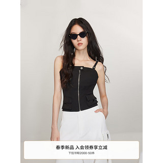 ochirly&Blythe小布系列 短款吊带背心女2024春装修身设计感 黑色 XL