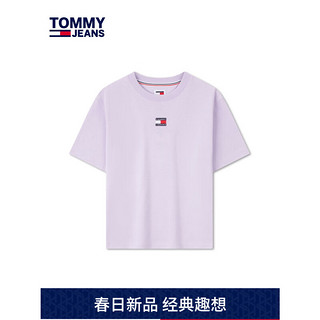 TOMMY JEANS24春季女装美式刺绣纯色针织短袖T恤上衣DW0DW17391 浅紫色W06 S