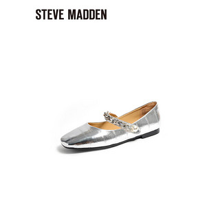 史蒂夫·马登 STEVE MADDEN/思美登方头玛丽珍低跟平底鞋 GIRALDA 银色 38