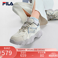 FILA 斐乐 猫爪4代女鞋复古运动鞋老爹鞋2023秋新款轻便透气休闲鞋 奶白/丁香灰-GD 35.5