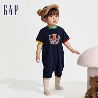 Gap婴儿2024春季小熊印花撞色连体衣儿童装包屁衣890354 海军蓝 80cm (9-18月)偏小选大一码