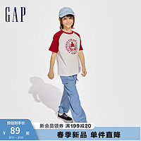 Gap男童2024春季纯棉logo撞色插肩袖短袖T恤儿童装上衣890474 红白拼色 150cm(L)亚洲尺码