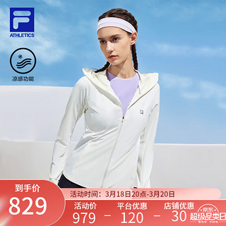 FILA 斐乐女士针织连帽外套2024夏基础凉感瑜伽运动防晒 星光白-WT 180/96A/XXL