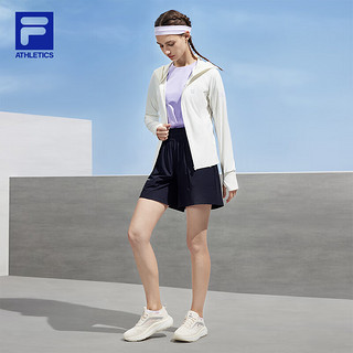 FILA 斐乐女士针织连帽外套2024夏基础凉感瑜伽运动上衣 星光白-WT 170/88A/L