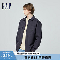 Gap 盖璞 男装2024春季纯棉logo口袋翻领长袖衬衫简约上衣890972 黑色 185/108A(XXXL) 亚洲尺码