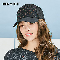 卡蒙(Kenmont)春夏棒球帽透气网黑色鸭舌帽女格子个性黑镂空时尚太阳帽遮阳3637 黑色 可调节(57cm)