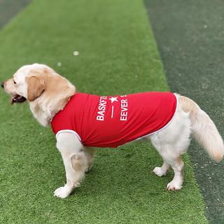 莱宠多夏季薄款狗狗衣服拉布拉多金毛边牧柴犬柯基中型犬大型犬宠物服装 红色-五星球衣 3XL码28斤左右