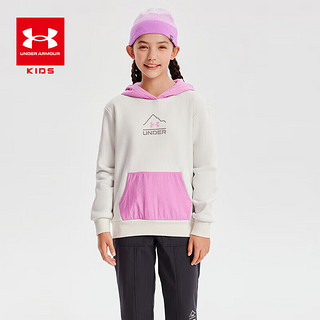 安德玛（Under Armour）女童加绒连帽卫衣秋冬儿童加厚保暖休闲宽松卫衣女大童撞色上衣  黑色 130cm