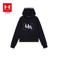 安德玛(Under Armour)女童加绒连帽卫衣秋冬儿童加厚保暖舒适卫衣女大童运动上衣 黑色