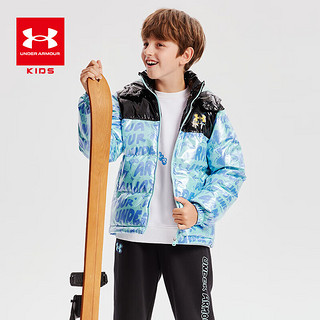 安德玛（Under Armour）男童中长款羽绒服秋冬儿童加厚保暖鸭绒连帽男大童运动羽绒服 蓝 160cm