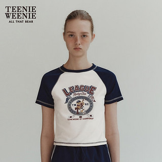 Teenie Weenie小熊女装2024春装撞色插肩袖短款T恤甜酷辣妹装 象牙白 160/S