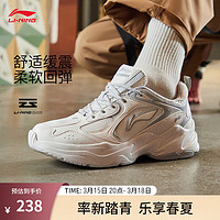 LI-NING 李宁 云科技丨潮流跑鞋新款复古老爹鞋舒适男鞋运动厚底鞋子ARLS013 云雾白/硬币灰-5 42