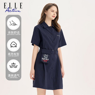 ELLE ACTIVE时尚工装连衣裙女装2024春季梭织宽松可拆卸腰带收腰运动裙 藏青色 S